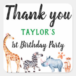 Safari Animal Vild Sak Birthday Tack Fyrkantigt Klistermärke