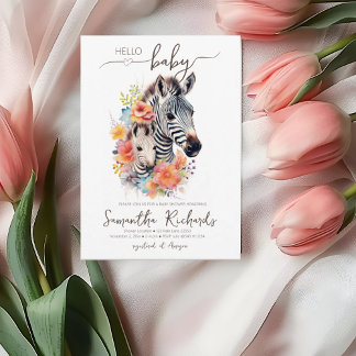 Safari Animal Zebra Blommigt Baby Shower Inbjudningar