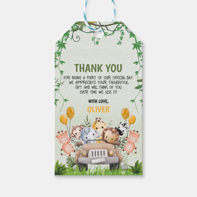 Safari Animal Zoo Birthday 4:e Tack Gift Ta Presentetikett (Framsidan)