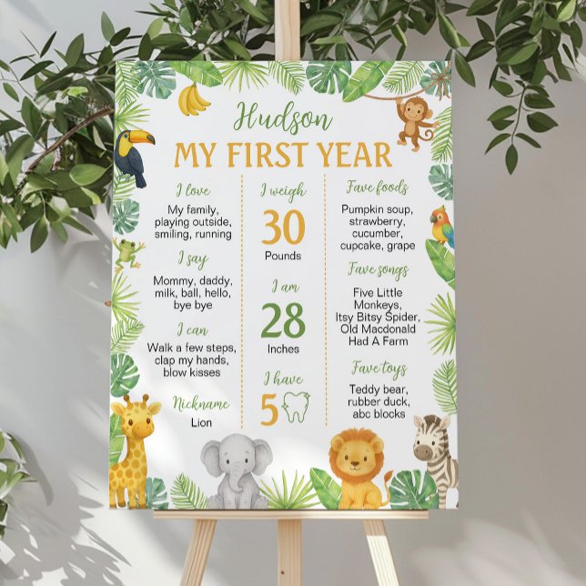 Safari Animals 1st Birthday Milestone Sign Poster (Skapare uppladdad)