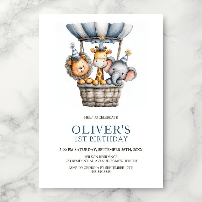 Safari Animals 1st Birthday Party Invitation Inbjudningar (Skapare uppladdad)