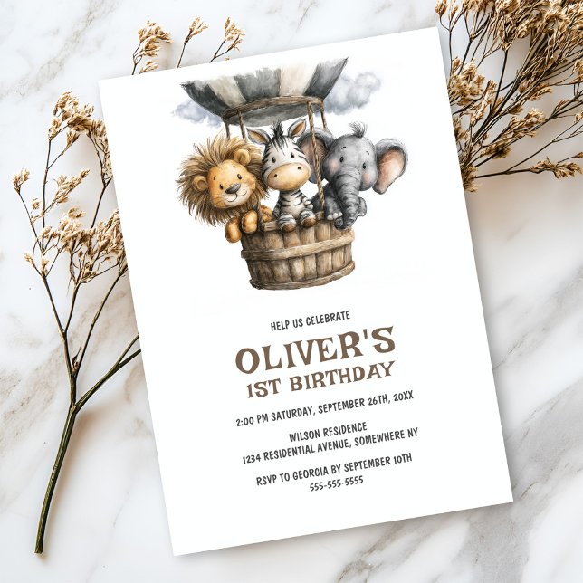 Safari Animals 1st Birthday Party Invitation Inbjudningar (Skapare uppladdad)