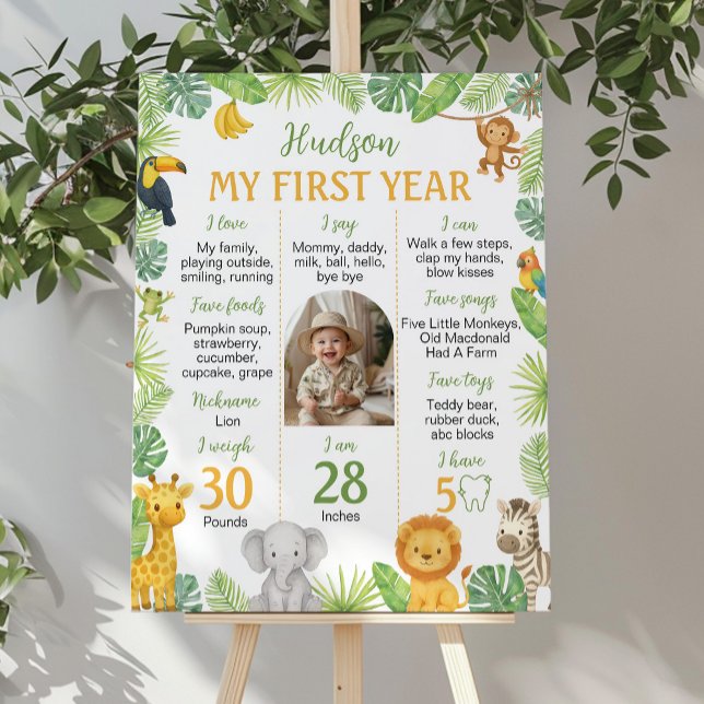 Safari Animals 1st Birthday Photo Milestone Sign Poster (Skapare uppladdad)