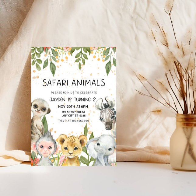 "Safari Animals 2nd Birthday Boy Inbjudningar (Skapare uppladdad)