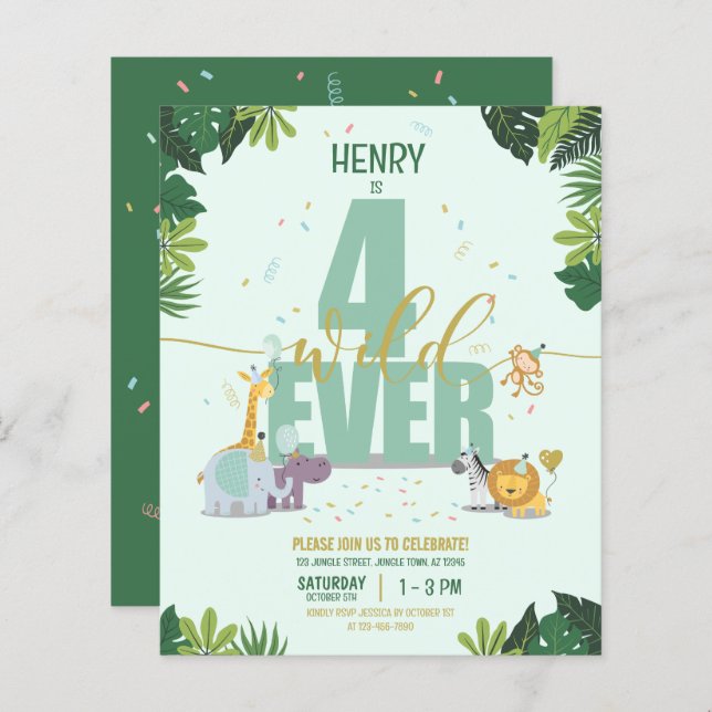 Safari Animals 4 Vildens budget födelsedag (Fram/baksida)