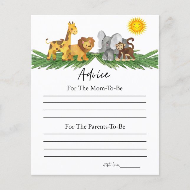 Safari Animals Advice for Baby Shower Game (Framsida)