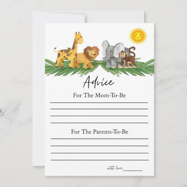 Safari Animals Advice for Baby Shower Game Card Inbjudningar (Framsida)