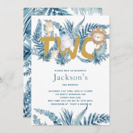 Safari Animals andra födelsedagen Inbjudningar