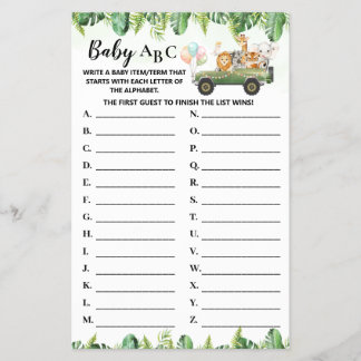 Safari Animals Baby ABC Baby Shower Game Card Flygblad