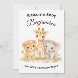 Safari Animals Baby Girl Floral Crown Shower     Inbjudningar