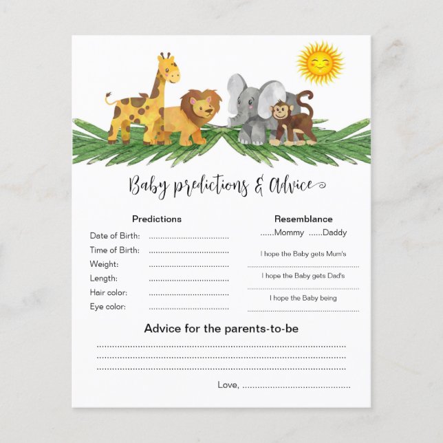 Safari Animals Baby Predictions Best Shower Game (Framsida)