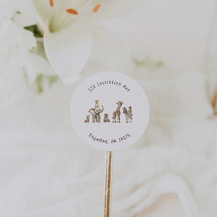 Safari Animals Baby Shower Adress kuvert Seal Runt Klistermärke