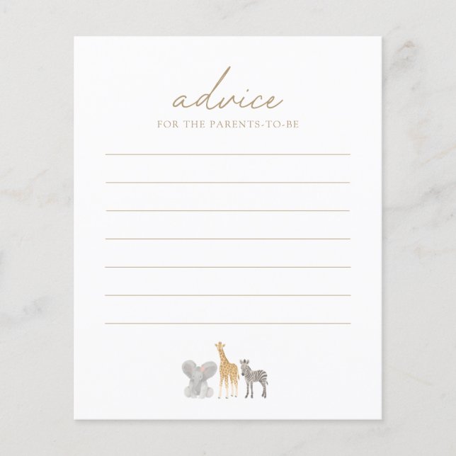 Safari Animals Baby Shower Advice Card (Framsida)