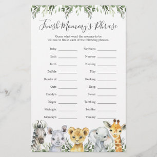 Safari Animals Baby Shower Avslutar Mamma fras