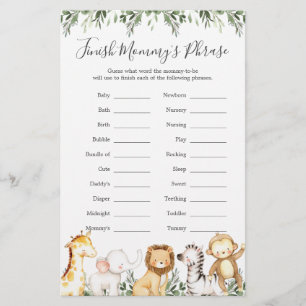 Safari Animals Baby Shower Avslutar Mamma fras