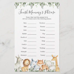 Safari Animals Baby Shower Avslutar Mamma fras