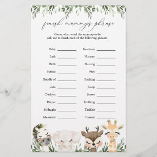 Safari Animals Baby Shower Avslutar Mummy fras