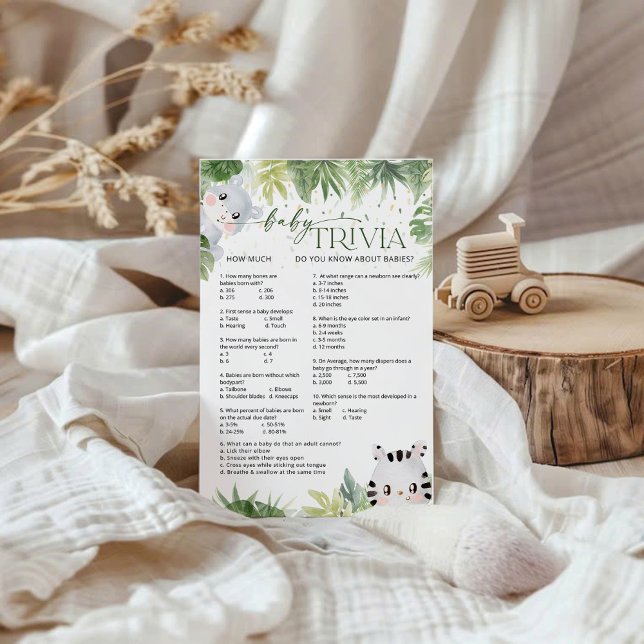 Safari Animals Baby Shower Baby Trivia Game Card (Skapare uppladdad)