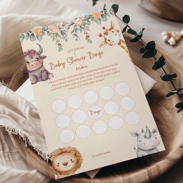 Safari Animals Baby Shower Bingo (Skapare uppladdad)
