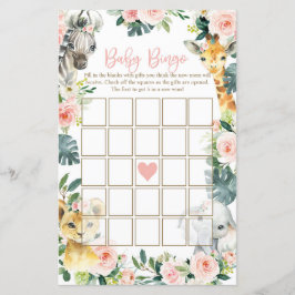 Safari Animals Baby Shower Bingo Cards Girl
