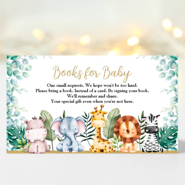 Safari Animals Baby Shower Bok för Baby Card Tilläggskort (Safari Baby Shower Books for Baby card)