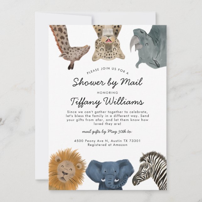 Safari Animals Baby Shower by Mail Inbjudningar (Framsida)