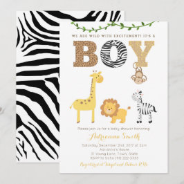 Safari animals Baby Shower Card, djurtryck Inbjudningar