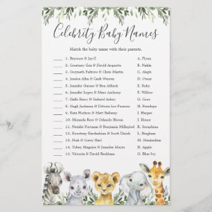 Safari Animals Baby Shower Celebrity Barn namn