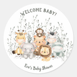 Safari Animals Baby Shower Classic Round Sticker Runt Klistermärke