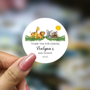 Safari Animals Baby Shower Classic Round Sticker Runt Klistermärke