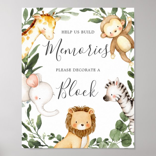 Safari Animals Baby Shower Decorterar ett blocktec Poster (Framsidan)