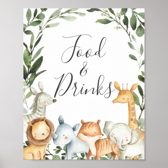 Safari Animals Baby Shower Food and Drinks Sign Poster (Framsidan)