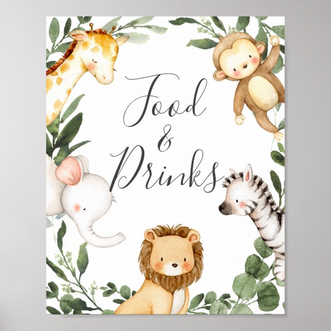 Safari Animals Baby Shower Food and Drinks Sign Poster (Framsidan)
