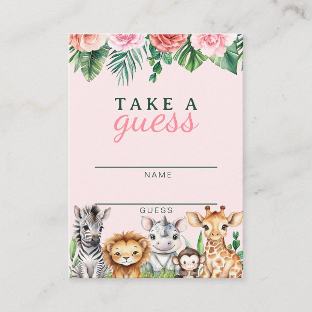 Safari Animals Baby Shower Game Card - Jungle Tilläggskort (Framsida)
