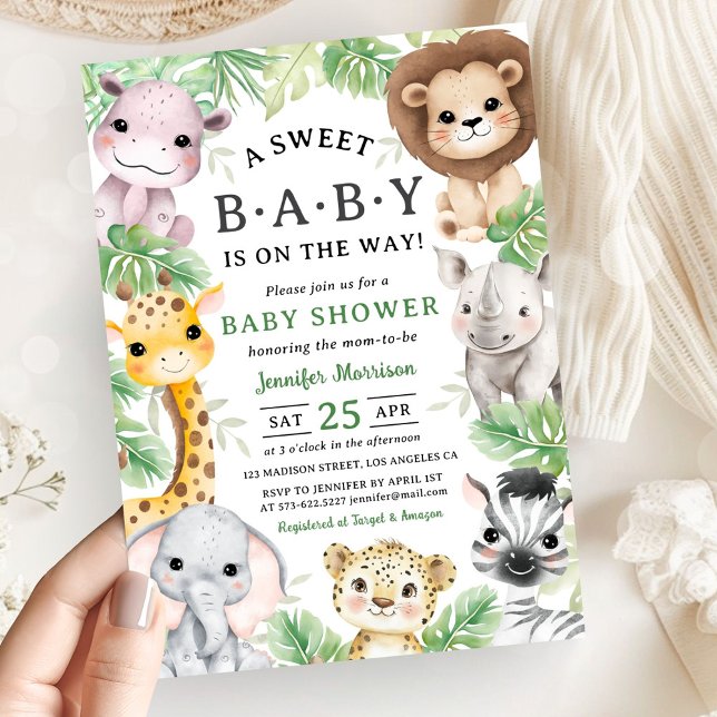 Safari Animals Baby Shower Gender Neutral Jungle Inbjudningar (Skapare uppladdad)
