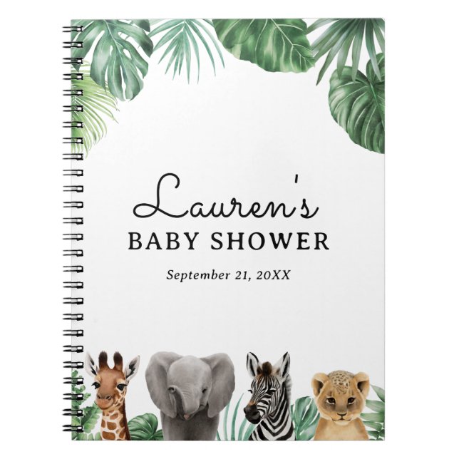 Safari Animals Baby Shower Guest Bok Anteckningsbok (Framsidan)