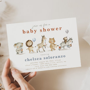 Safari Animals Baby Shower-inbjudan Djur Inbjudningar