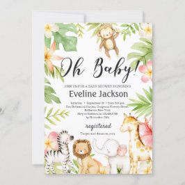 Safari Animals Baby Shower-inbjudan Greenery Inbjudningar