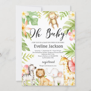 Safari Animals Baby Shower-inbjudan Greenery Inbjudningar