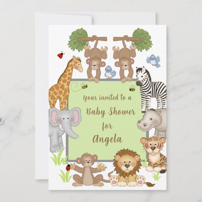 Safari Animals Baby Shower-inbjudan Inbjudningar (Framsida)