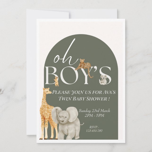 Safari Animals Baby Shower-inbjudan. Inbjudningar (Framsida)