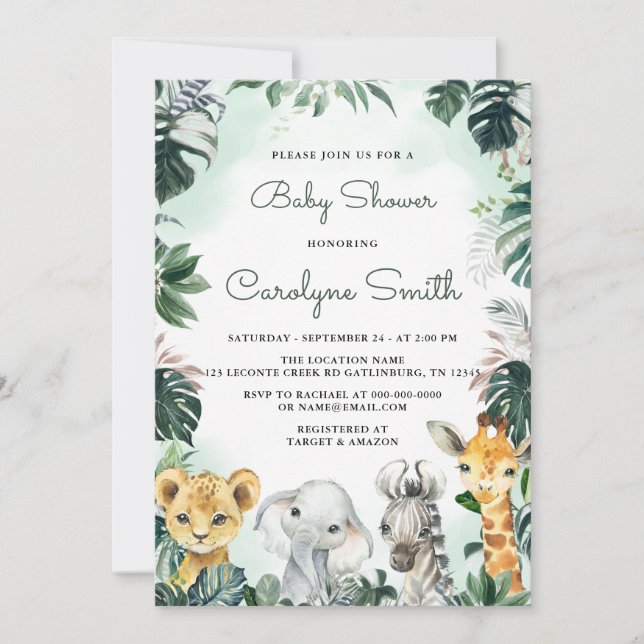 Safari Animals Baby Shower-inbjudan Inbjudningar (Framsida)