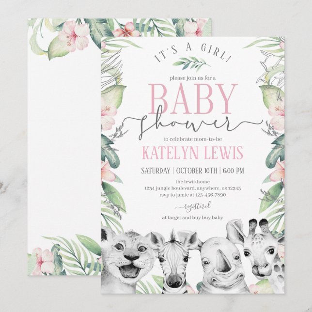Safari Animals Baby Shower-inbjudan Inbjudningar (Fram/baksida)