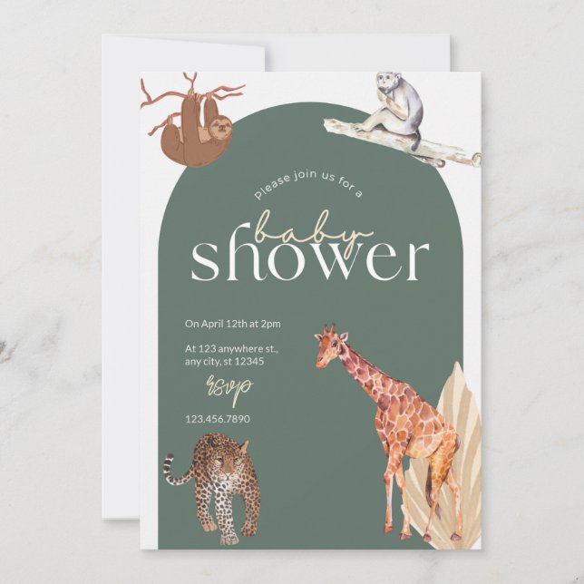 Safari Animals Baby Shower-inbjudan Spara Datumet (Framsida)