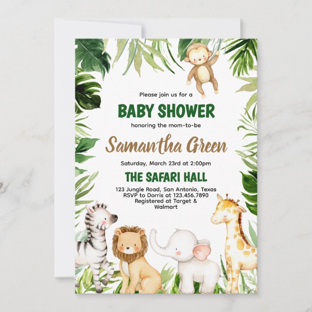 Safari Animals Baby Shower Inbjudningar (Framsida)
