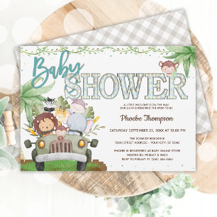Safari Animals Baby Shower Inbjudningar