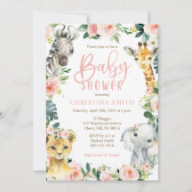 Safari Animals Baby Shower-inbjudningar för en fli