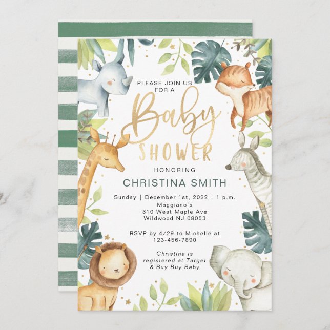 Safari Animals Baby Shower-inbjudningar Inbjudningar (Fram/baksida)