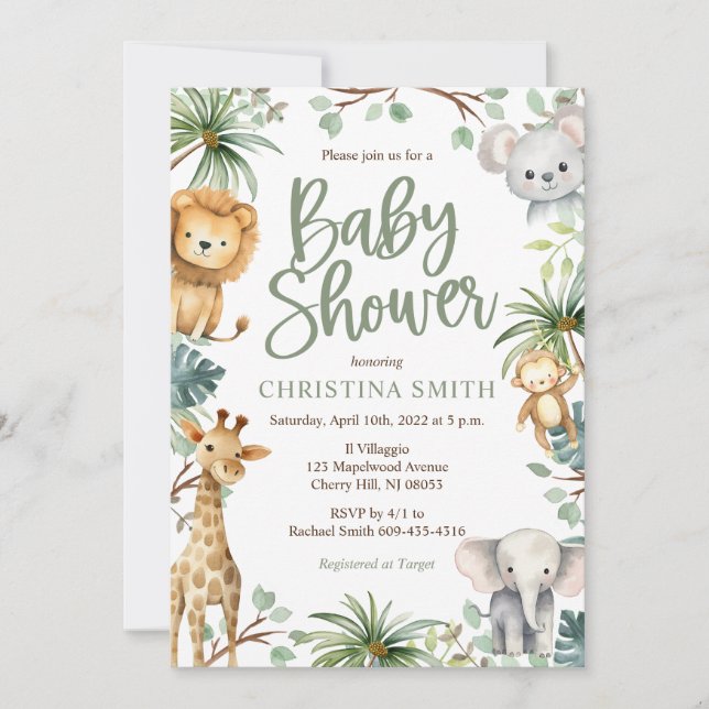 Safari Animals Baby Shower-inbjudningar Inbjudningar (Framsida)