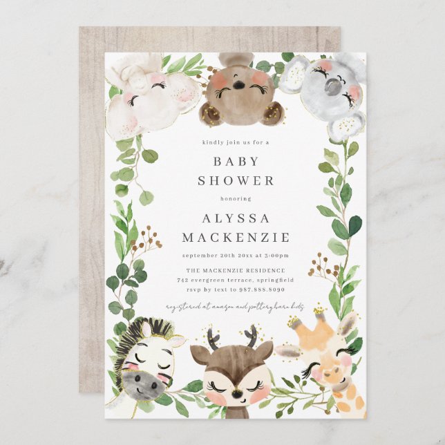 Safari Animals Baby Shower Invitation Inbjudningar (Fram/baksida)